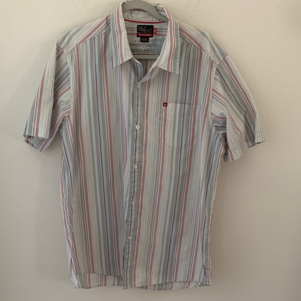Quiksilver Striped Button Down Shirt - Red, Blue, White, Green, Gray​​